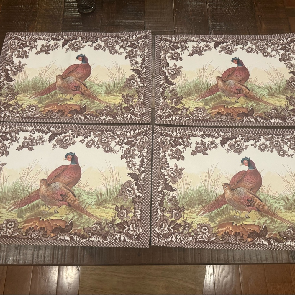 12 NIPSpode Woodland Pheasant Placemats with Brown and Green Accents